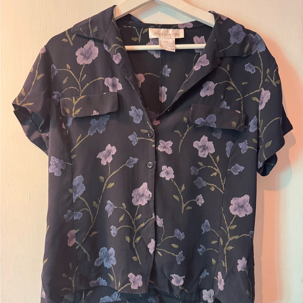 Floral Silk Jones New York Button-Up Blouse